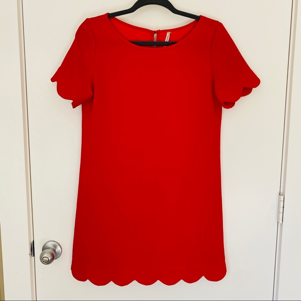 Scalloped red shift dress